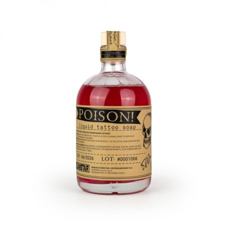 Unistar Poison Sapone Rosso da tatuaggio 500 ml in bottiglia vetro con teschio.